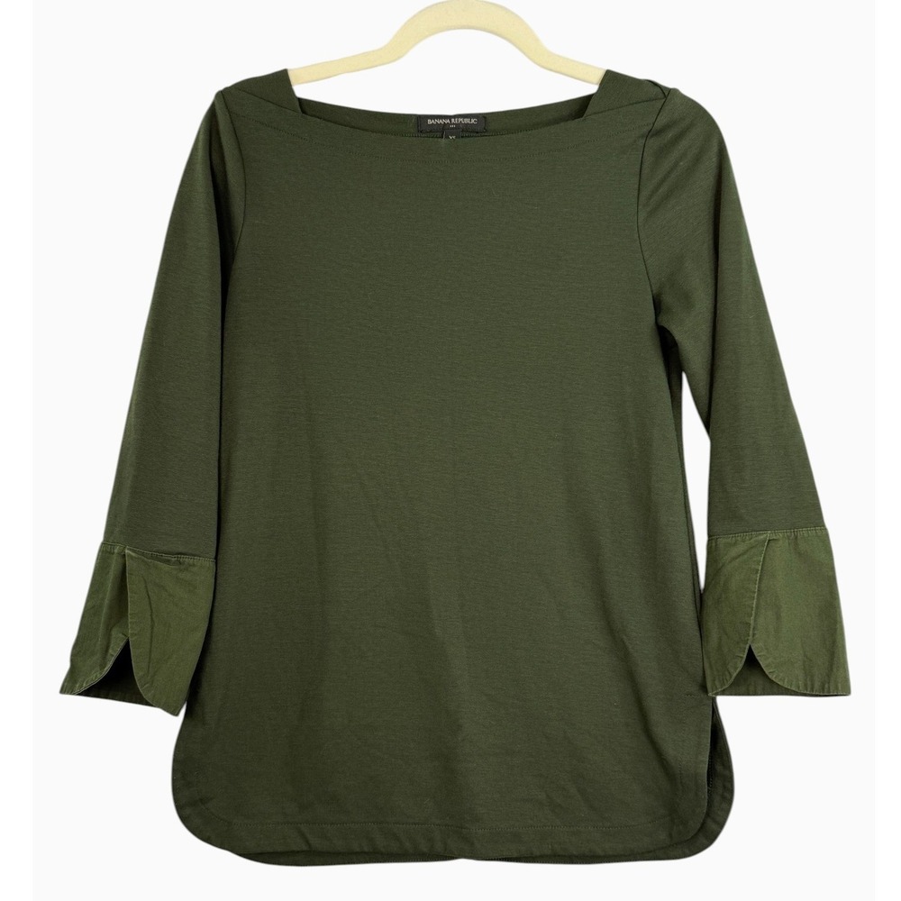 Banana Republic XS Olive Green Boat Neck Split Cuff Stretch Top 387222